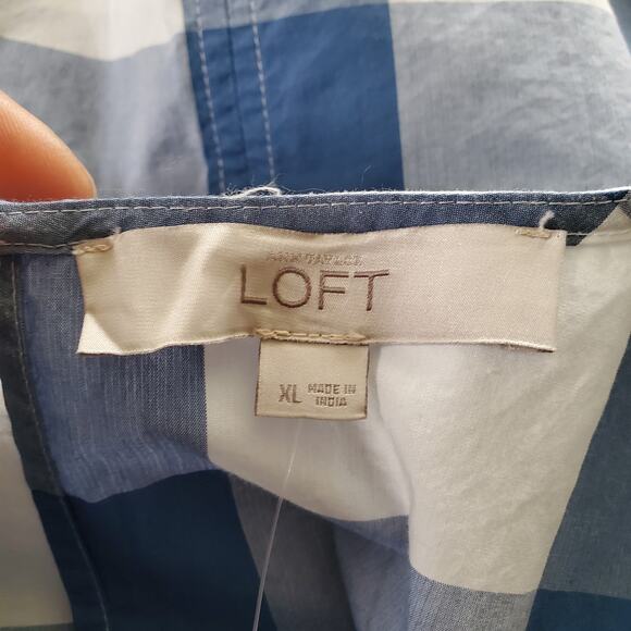 LOFT Gingham Blue White Checkered Side Tie Tank Size XL - Picture 5 of 7